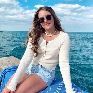 Cream Ribbed Cardigan